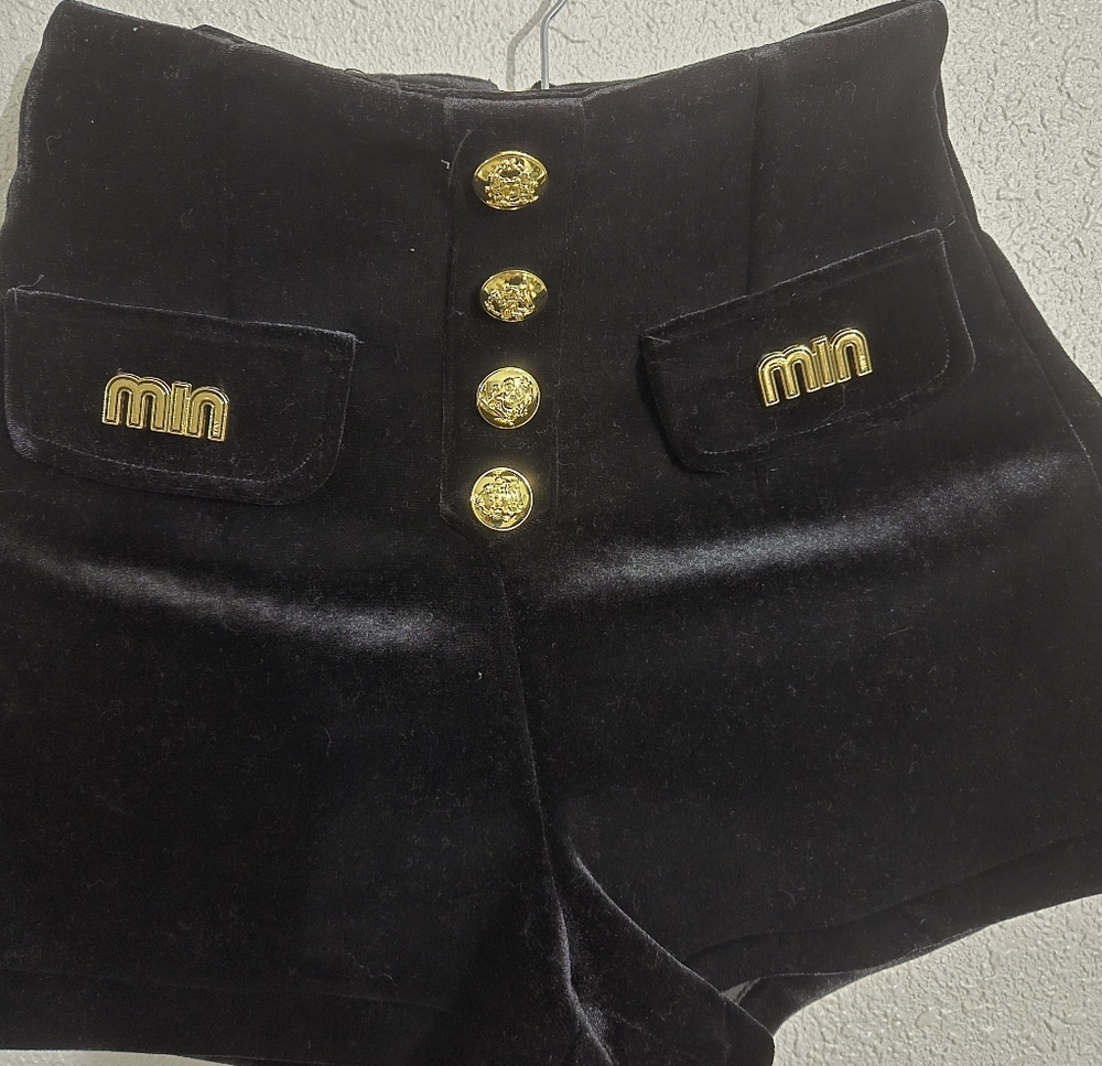 Black Velvet Women Shorts with Gold Accents